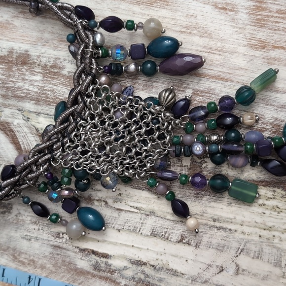 Chico's "Declan" Bib Necklace Glass, Metal, Lurex - Picture 8 of 11